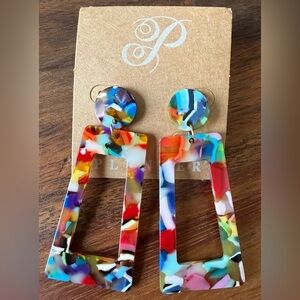 Plunder Multicolor Statement Earrings Geometric Acrylic Colorful Dangling